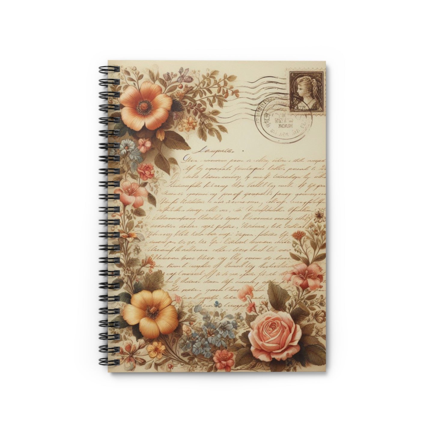 Floral Ephemera Letter Vintage Spiral Notebook Lined Journal