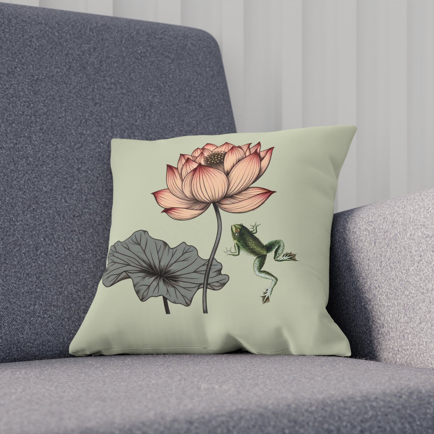 Water Lily and Frog Green Cushion