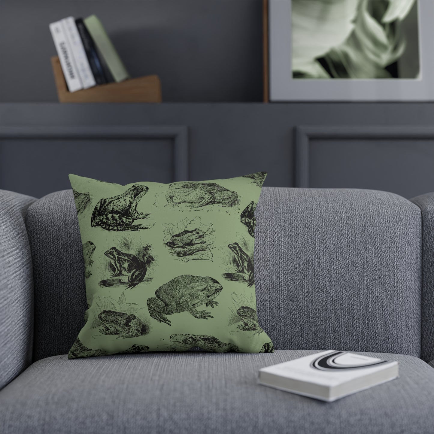 Frog Illustration Vintage Aesthetic Green Cushion