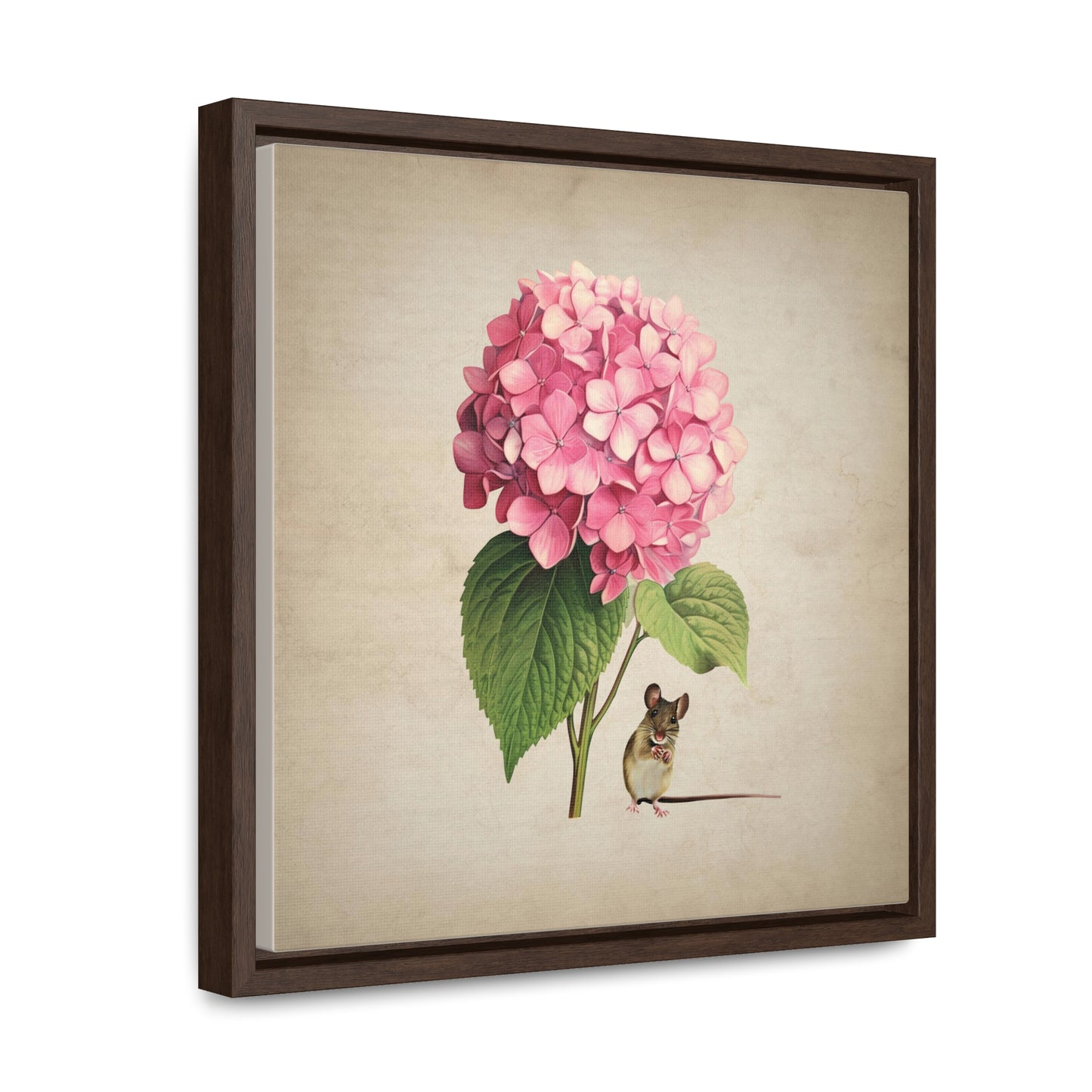 Pink Hydrangea Mouse Square Framed Canvas Print