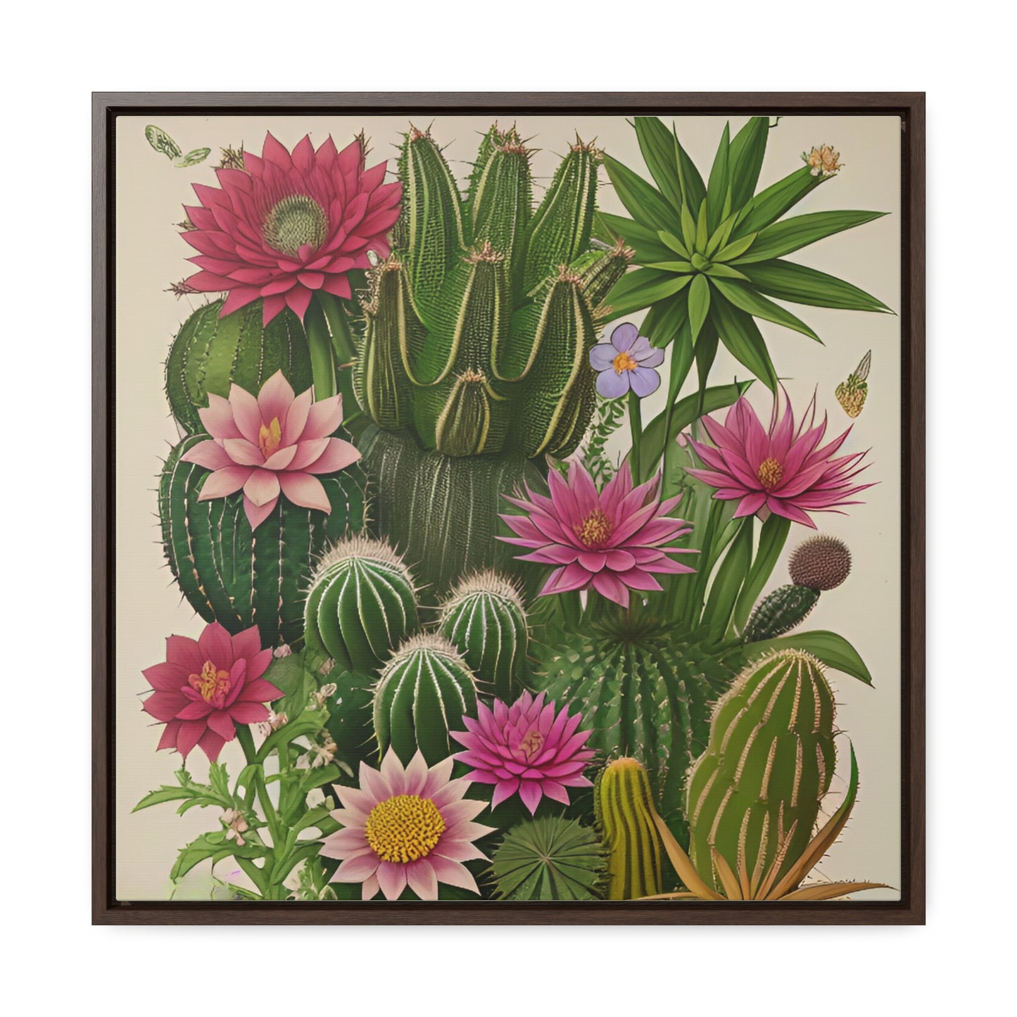 Vintage Botanical Cactus Square Framed Canvas Print