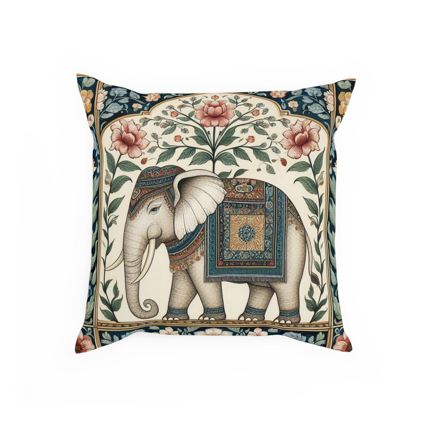 Pink Floral Mughal Elephant Cushion