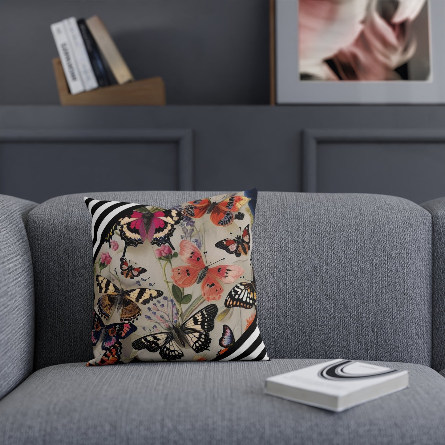 Maximalist Butterfly Striped Cushion