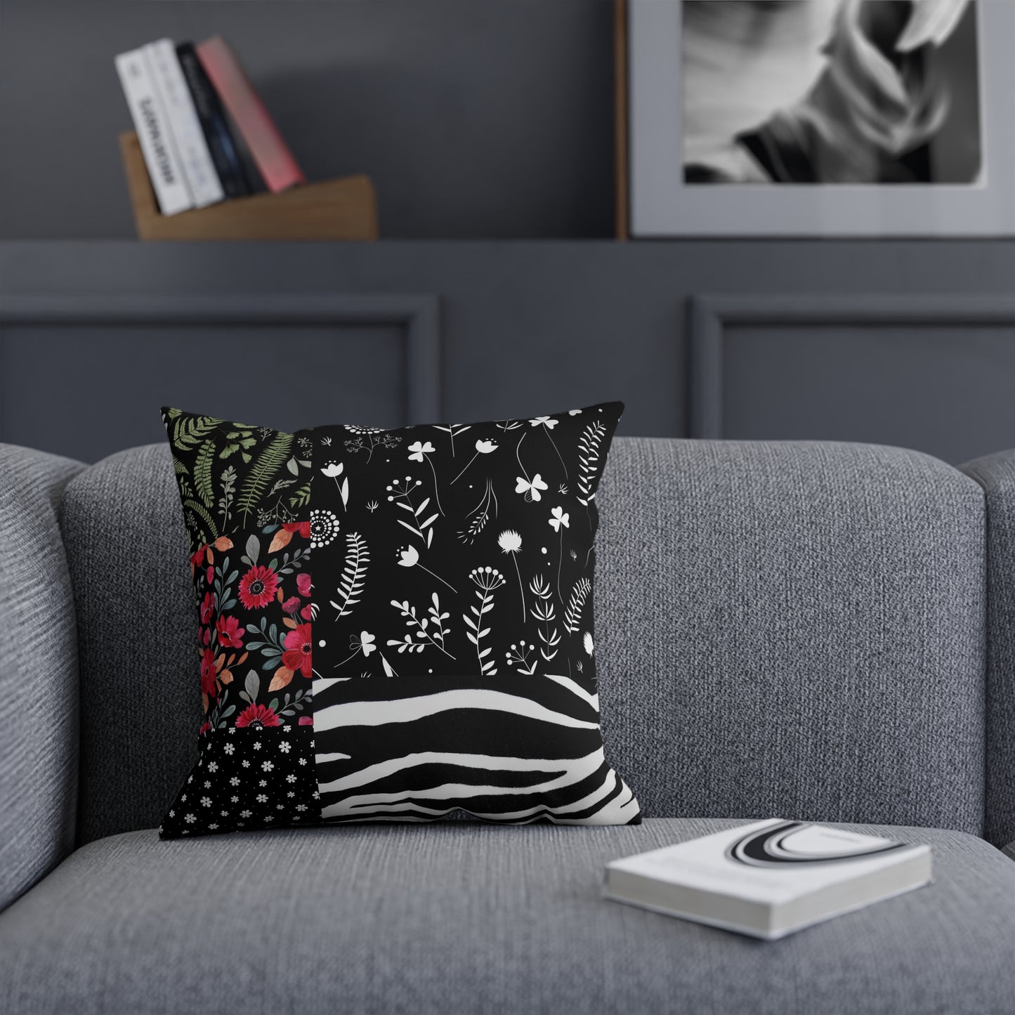 Eclectic Botanical Zebra Print Throw Pillow