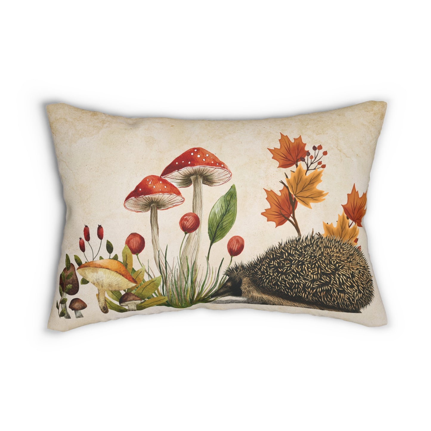 Hedgehog and Mushroom Lumbar Pillow