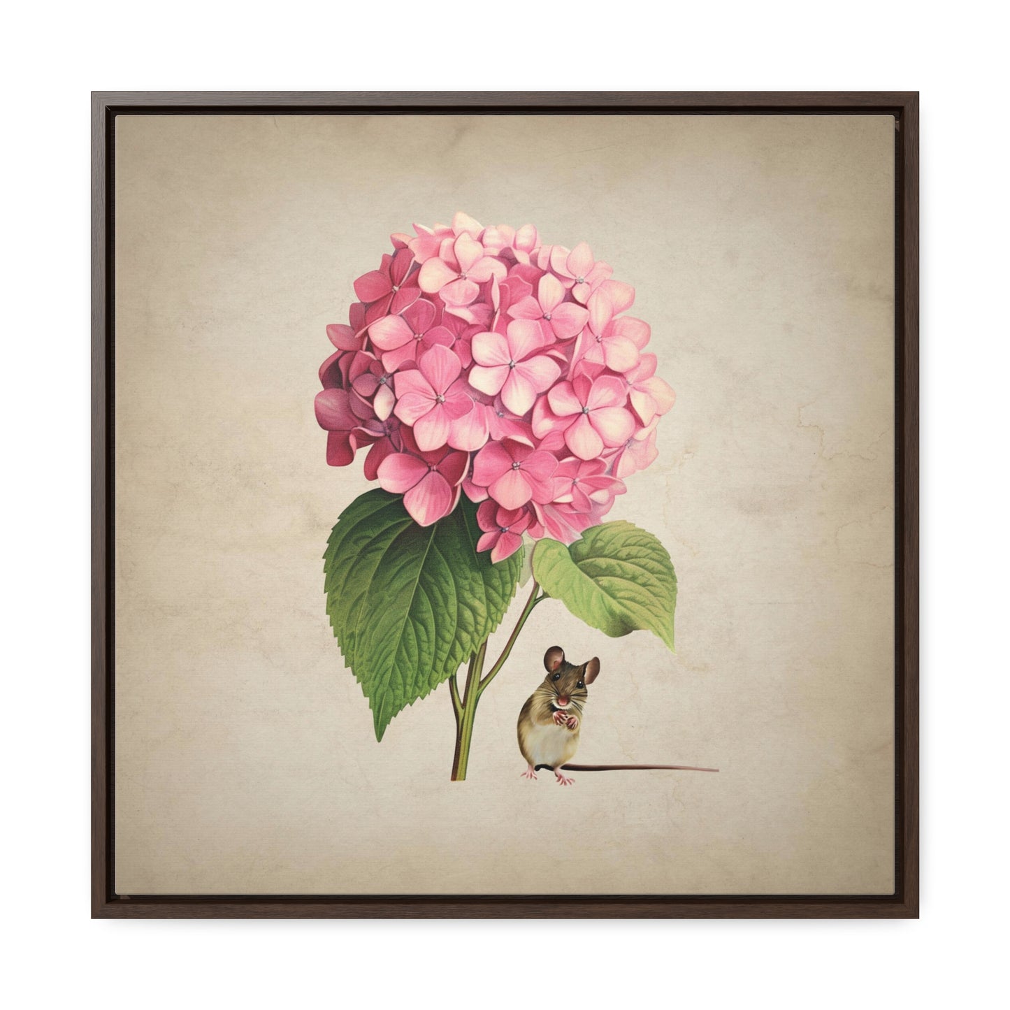 Pink Hydrangea Mouse Square Framed Canvas Print