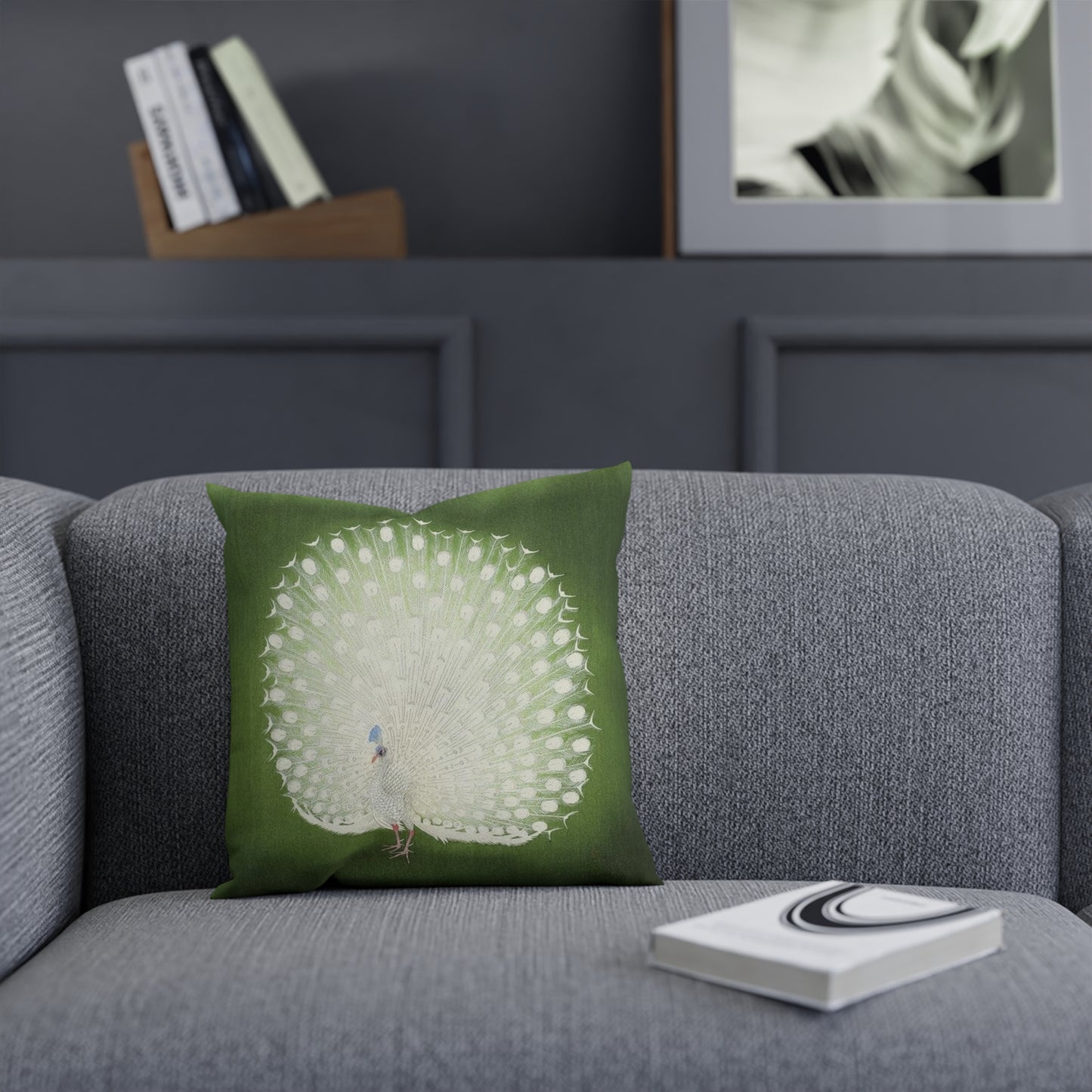 White Peacock Ohara Koson Cushion