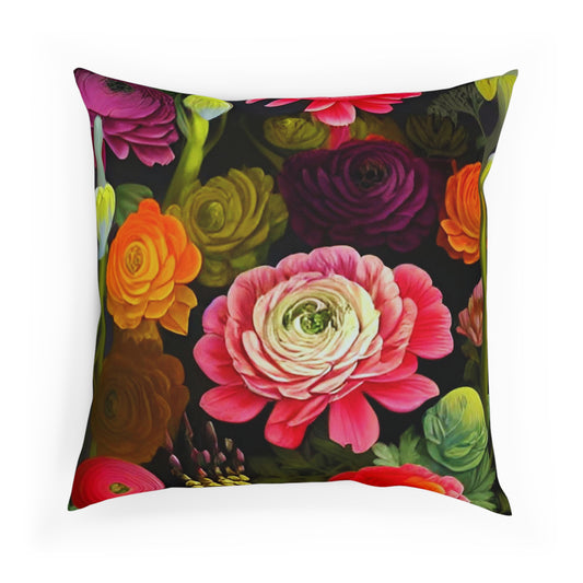 Ranunculus Vintage Floral Maximalist Cushion 100% Cotton Throw Pillow Cover