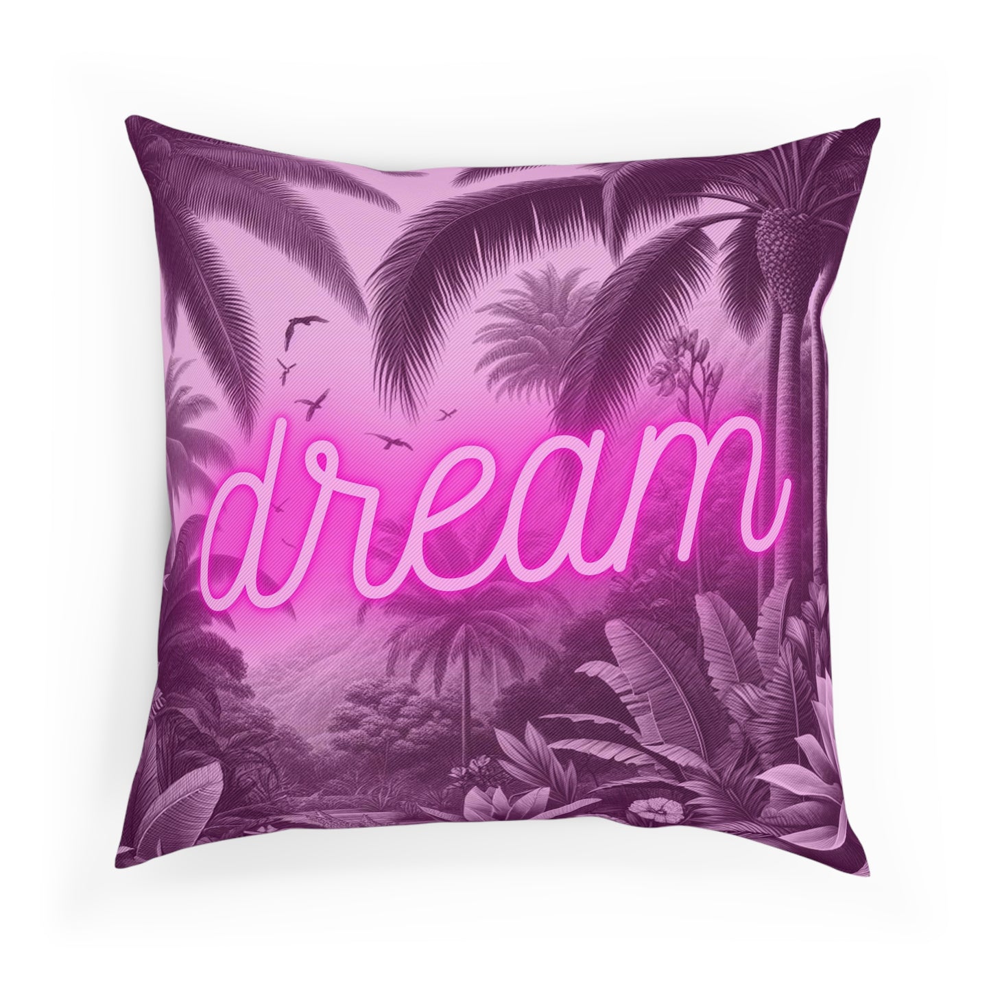 Pink Dream Tropical Mountain Throw Pillow