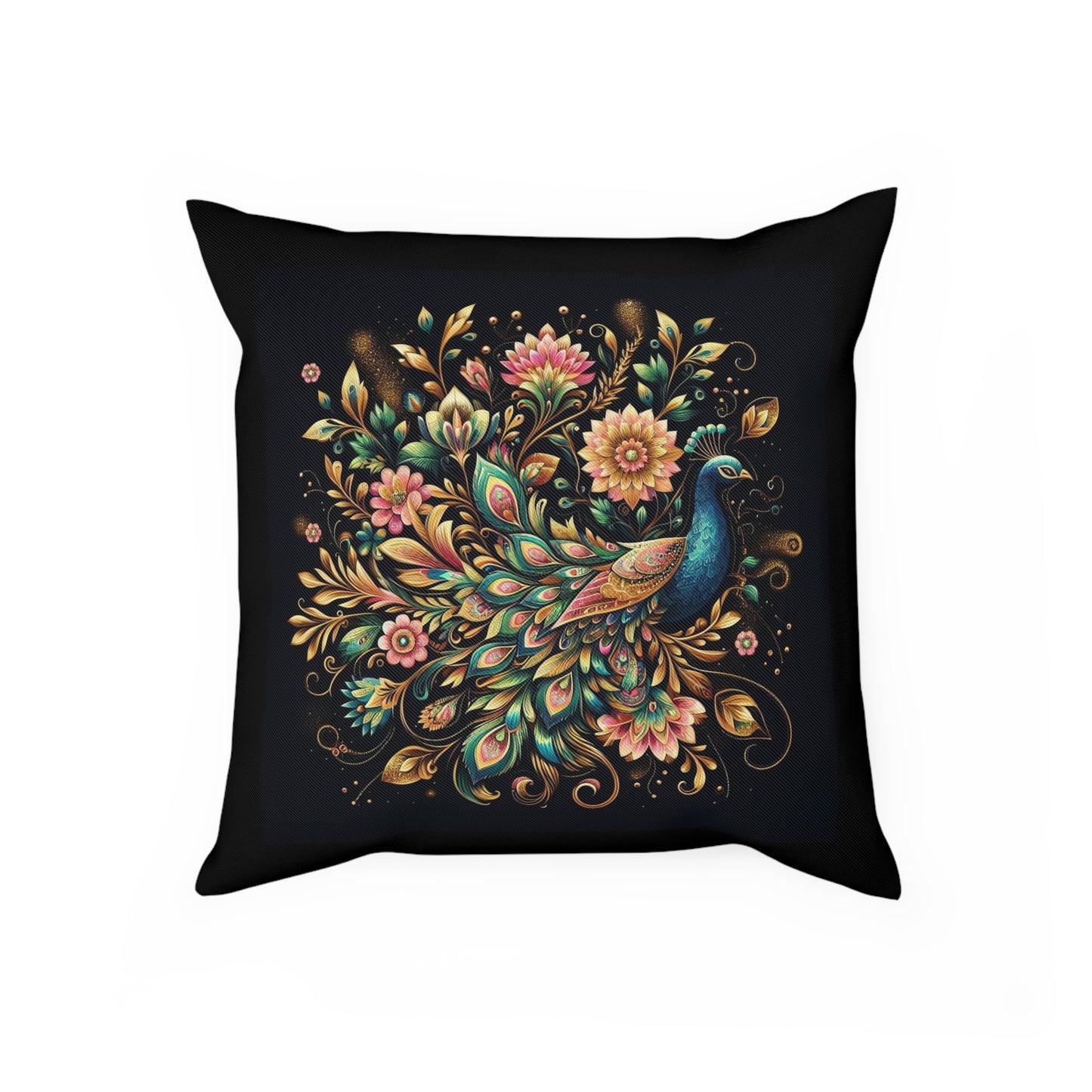 Floral Peacock Maximalist Throw Pillow