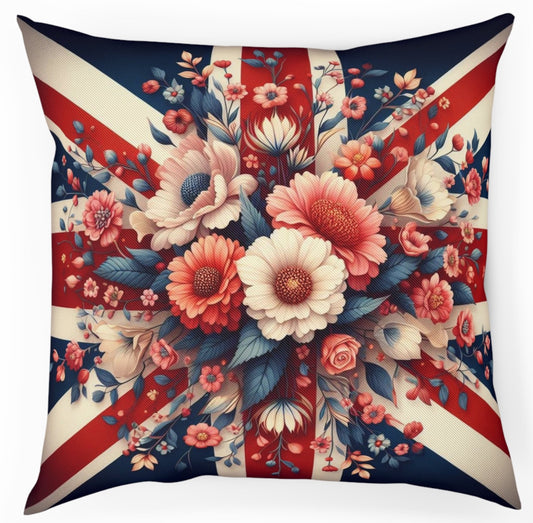 Maximalist Vintage Floral Union Jack Cushion 100% Cotton Throw Pillow Cover
