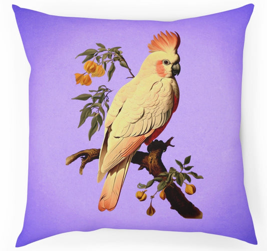 Purple Salmon Crested Cockatoo Maximalist Eclectic Throw Pillow 100% Cotton Cushion Cover