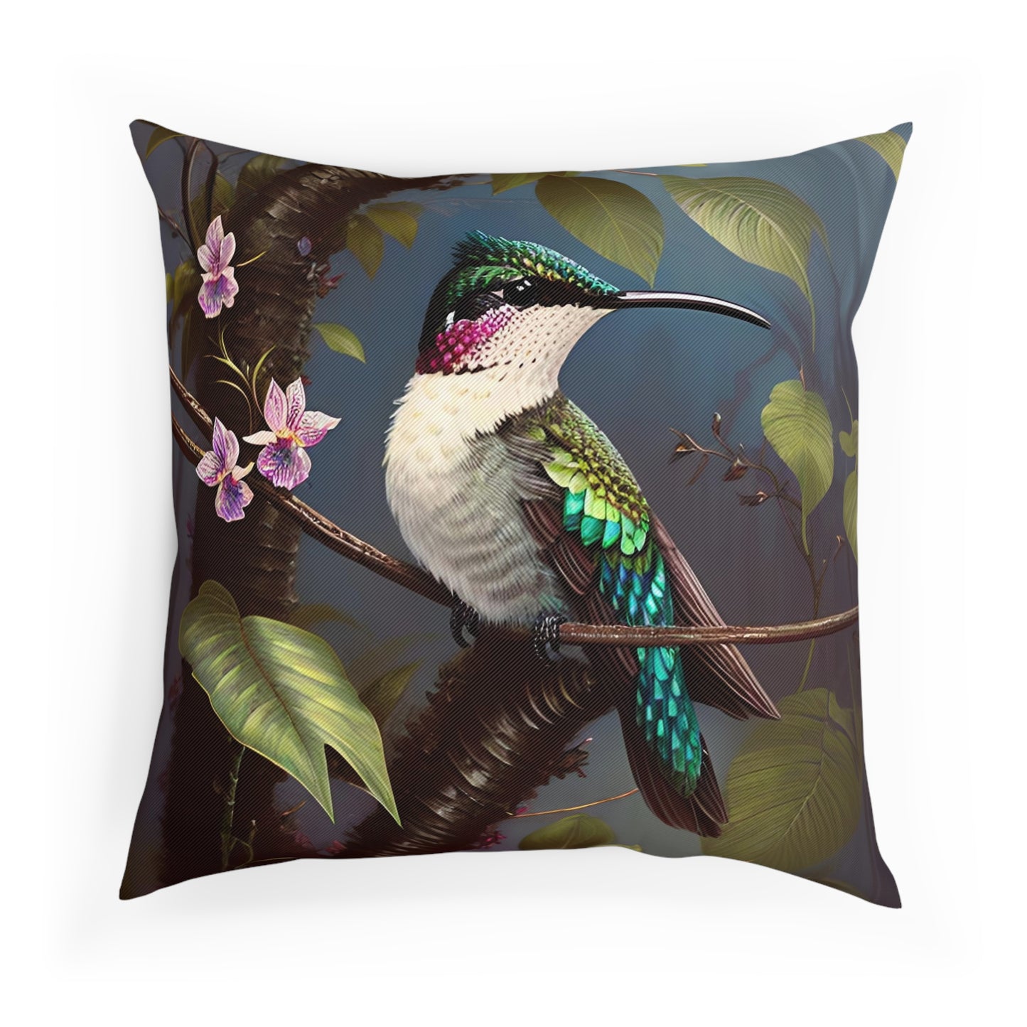 Tropical Botanical Hummingbird Cushion