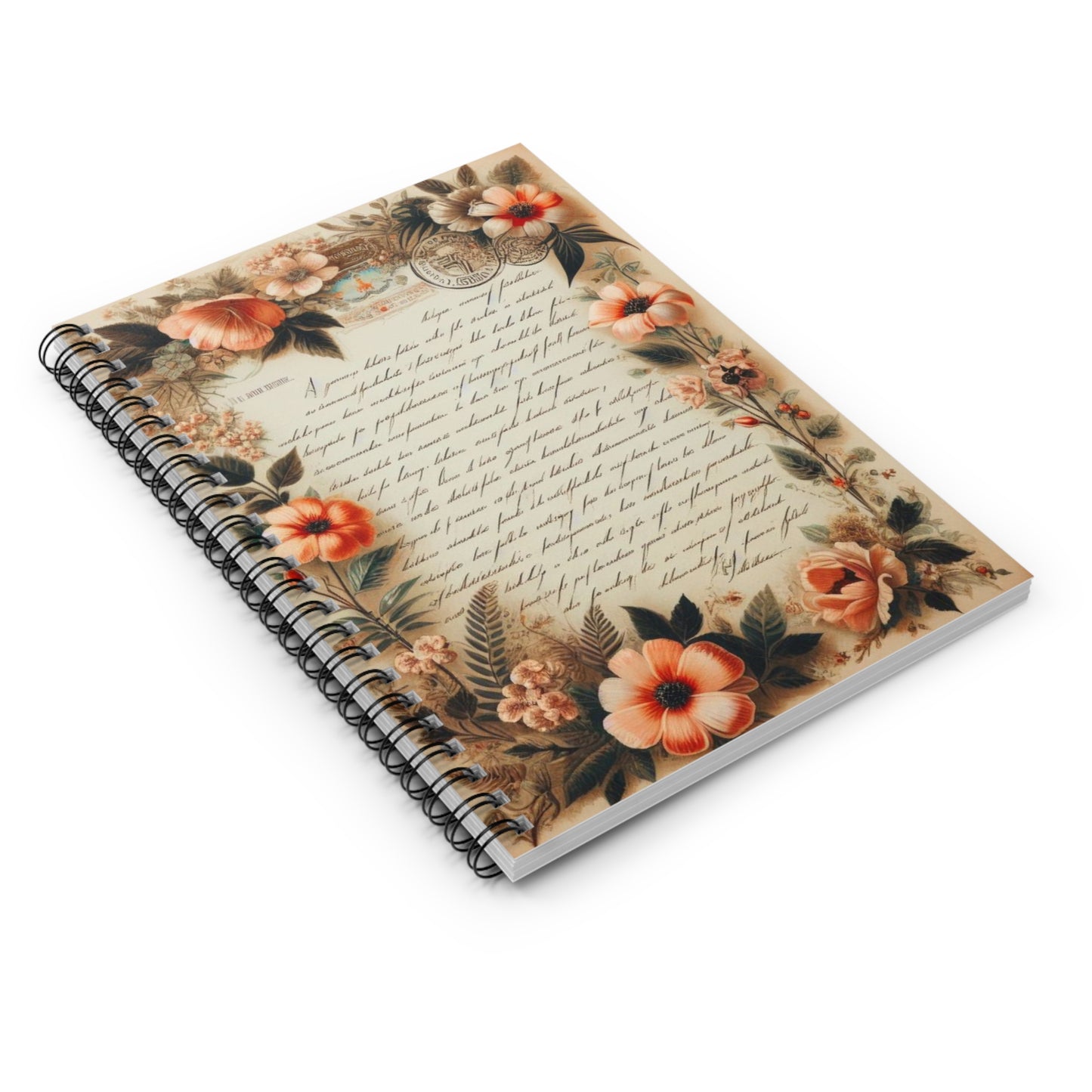 Floral Ephemera Vintage Letter Spiral Notebook