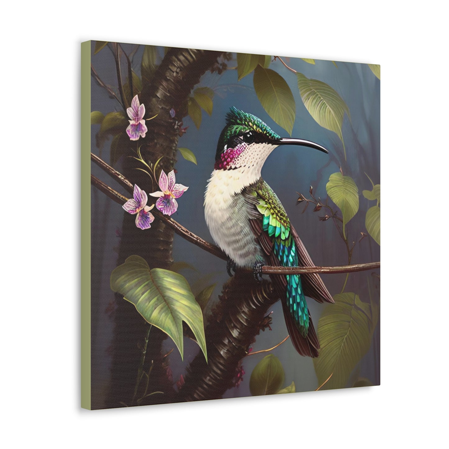 Tropical Hummingbird Square Canvas Print