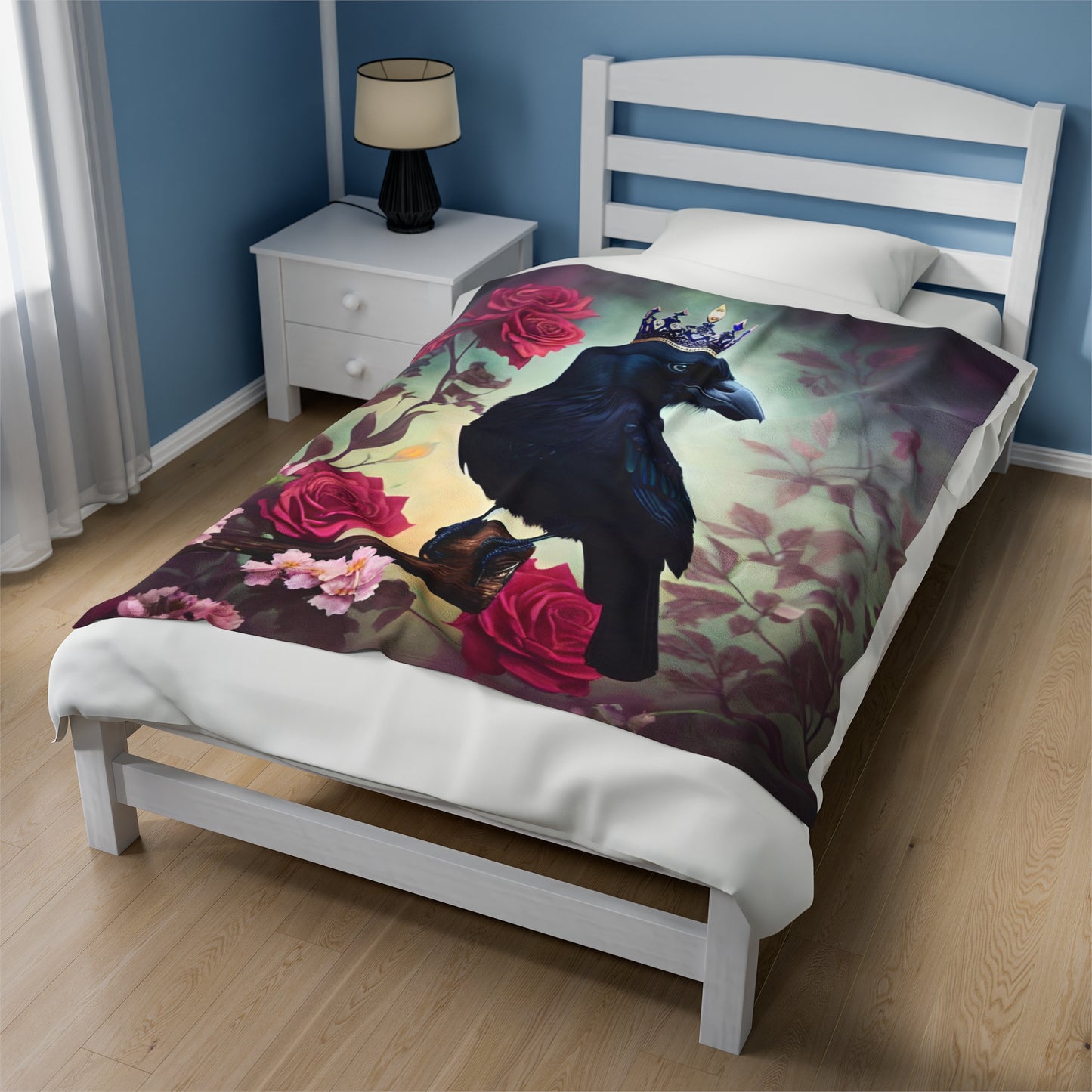 Crow and Roses Velveteen Plush Blanket
