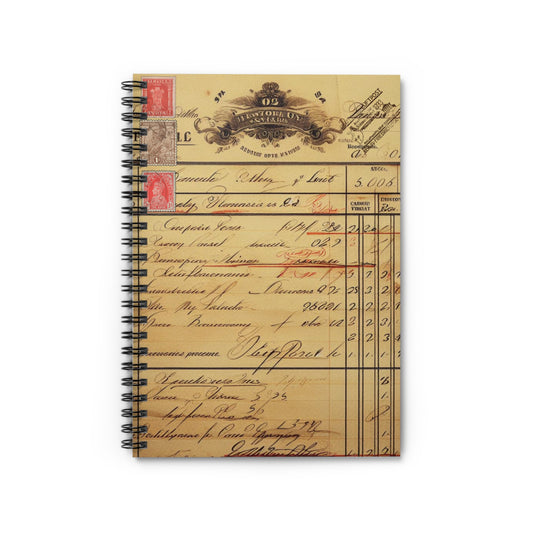 Vintage Invoice Document Ephemera Spiral Notebook Ruled Lined Journal