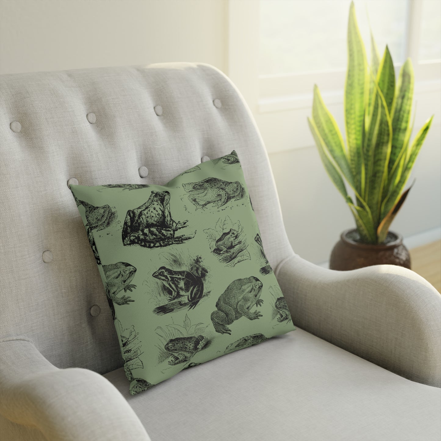 Frog Illustration Vintage Aesthetic Green Cushion