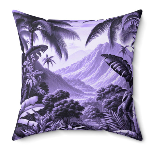 Vintage Botanical Monochrome Purple Eclectic Maximalist Tropical Jungle Cushion Throw Pillow Polyester Square Cover