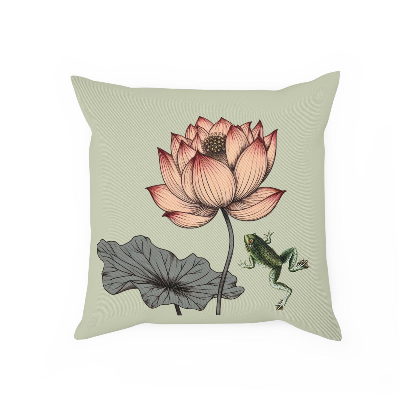 Water Lily and Frog Green Cushion