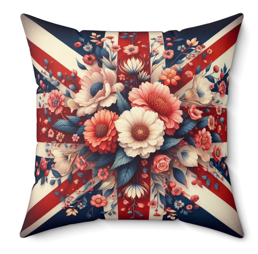 British Flag Maximalist Vintage Floral Union Jack Cushion Throw Pillow Polyester Square Cover