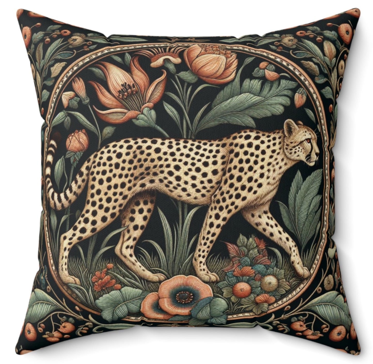 Vintage Style Throw Pillow Botanical Floral Eclectic Cheetah Maximalist Polyester Decorative Cushion Square Cover