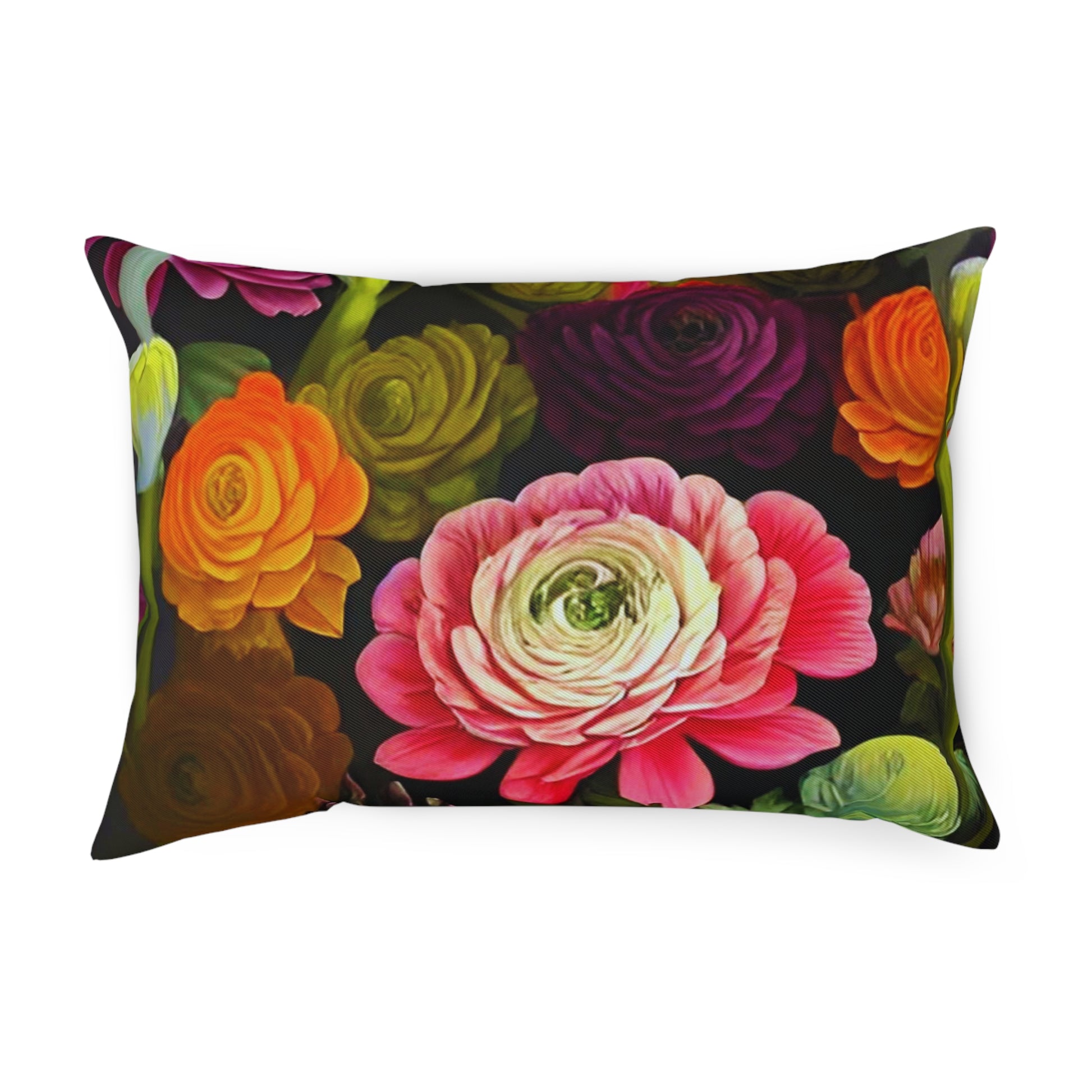 Ranunculus Vintage Floral Maximalist Cushion 100% Cotton Throw Pillow Cover