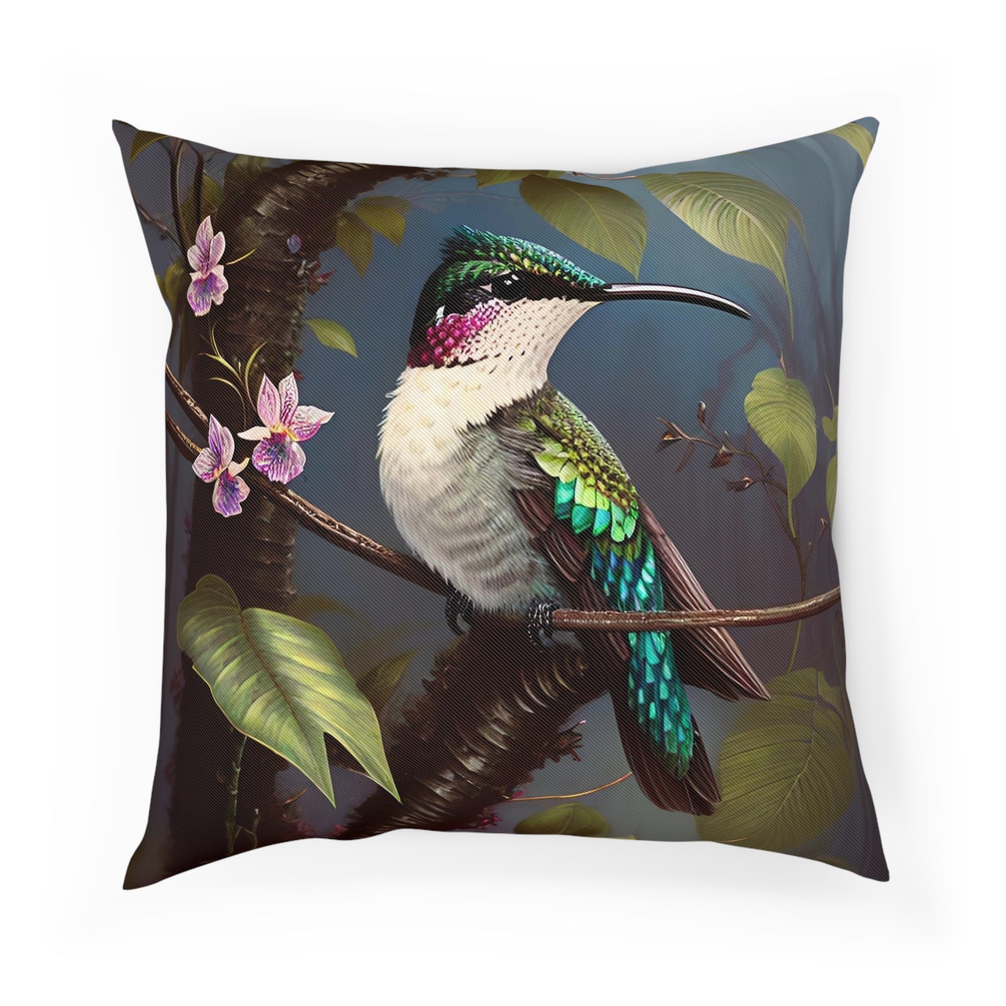 Tropical Botanical Hummingbird Cushion