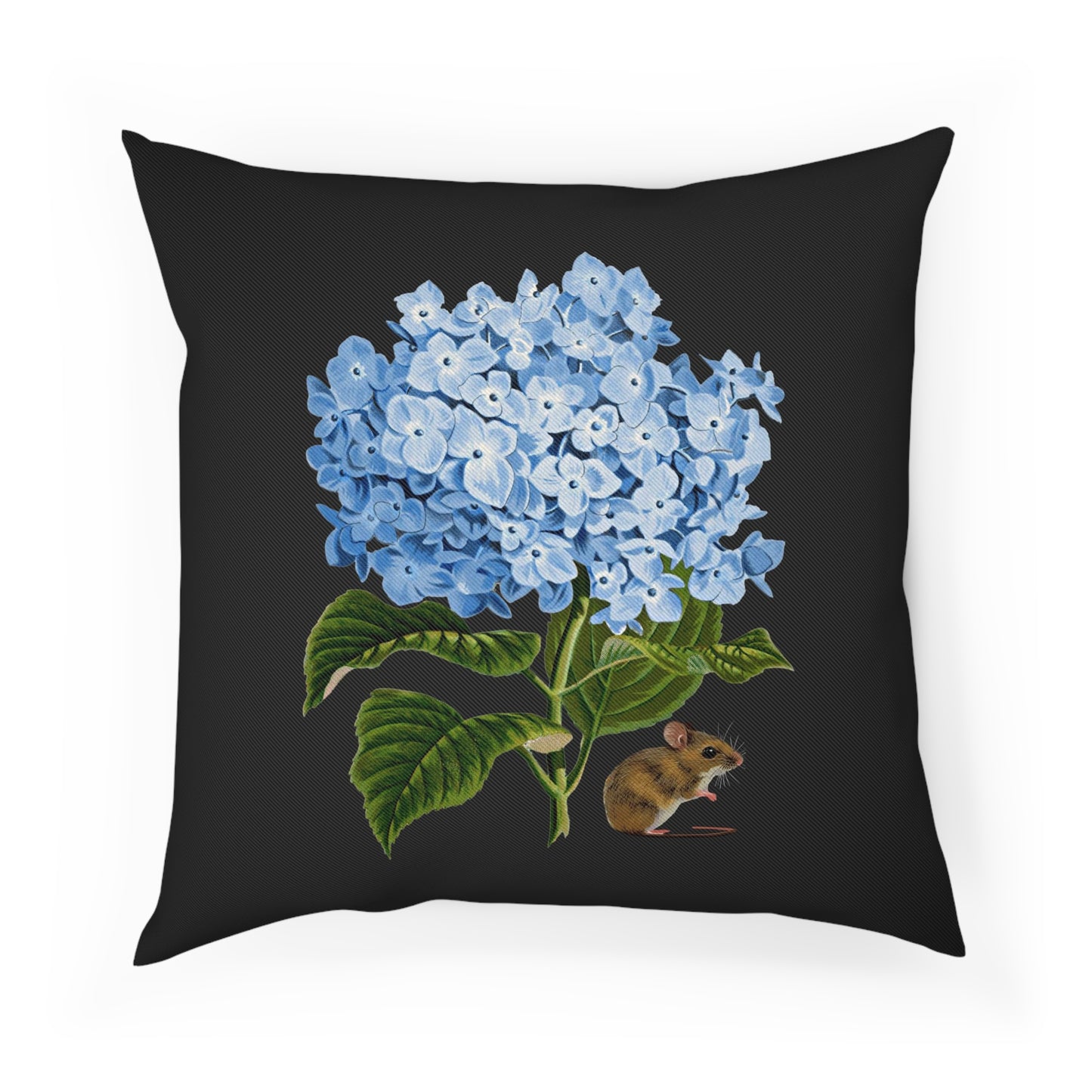 Blue Hydrangea Mouse Black Cushion