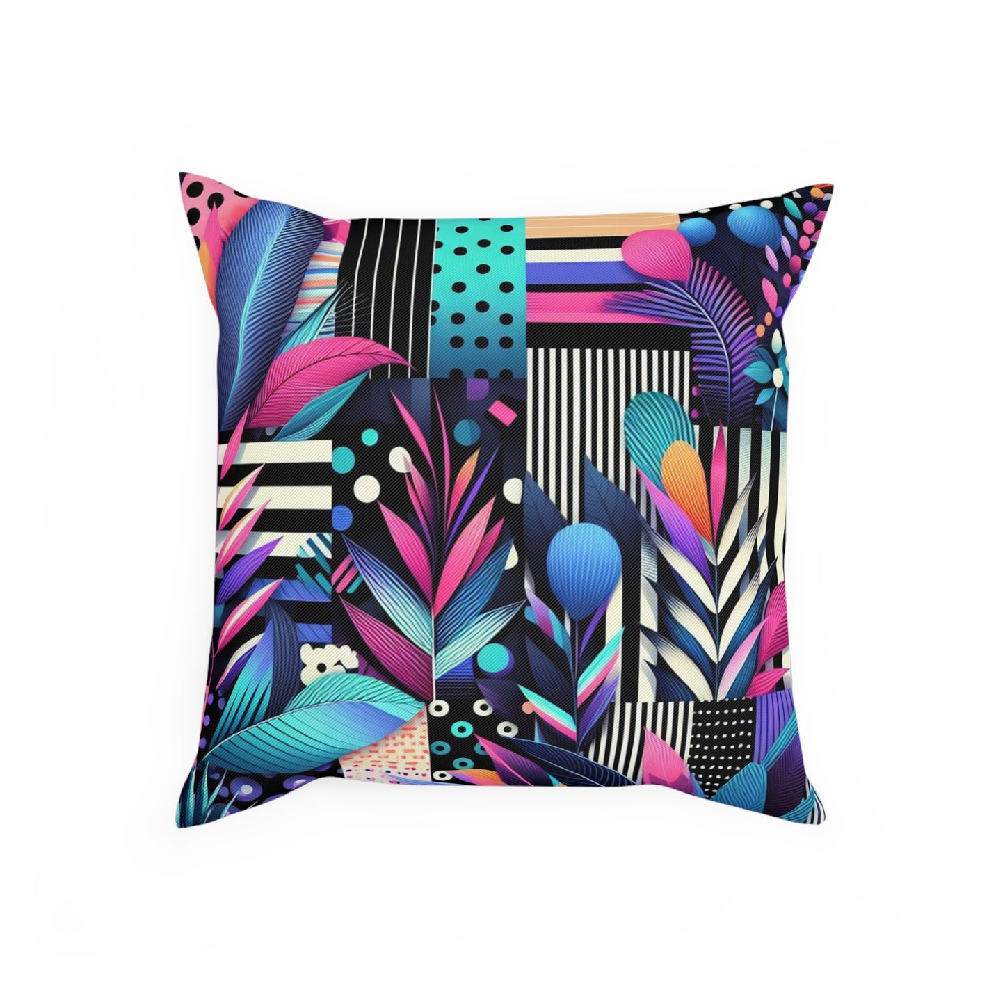 Eclectic Patchwork Neon Throw Pillow