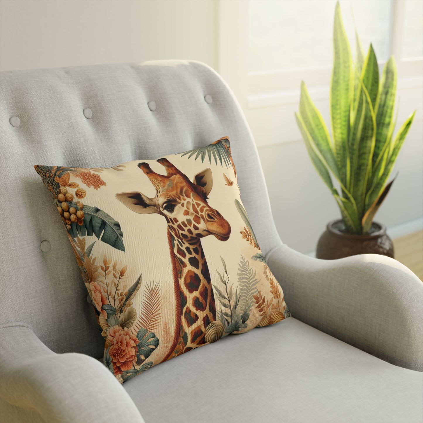 Vintage Botanical Maximalist Giraffe Nursery Cushion Throw Pillow 100% Cotton Cover