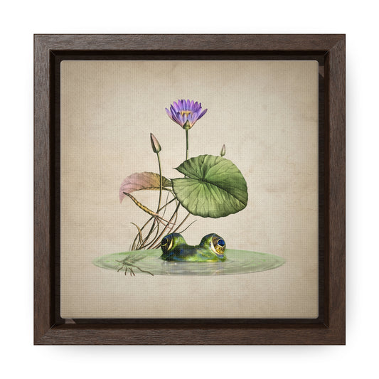 Frog and Water Lily Square Framed Canvas Print