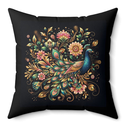 Floral Peacock Maximalist Eclectic Cushion Throw Pillow Polyester Square Cover