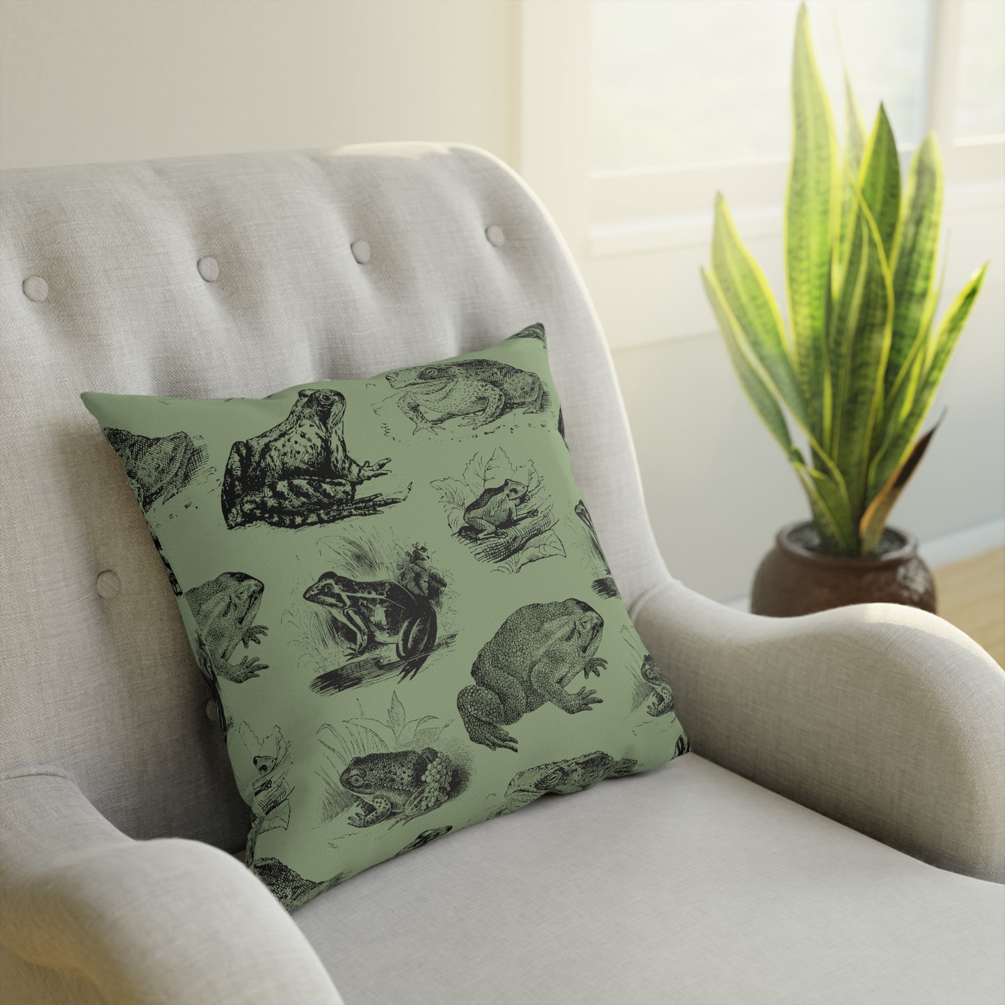 Frog Illustration Vintage Aesthetic Green Cushion