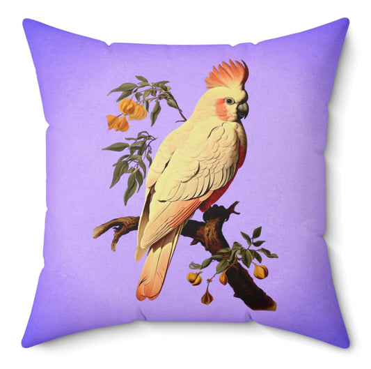 Purple Salmon Crested Cockatoo Maximalist Eclectic Throw Pillow Polyester Square Cover