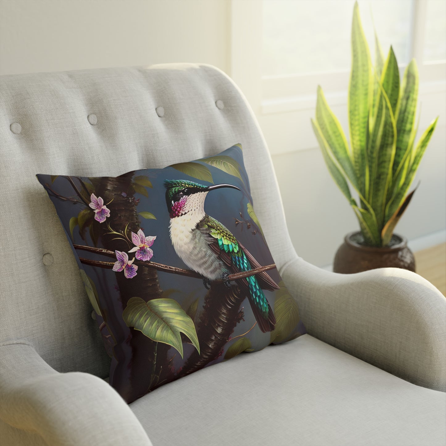 Tropical Botanical Hummingbird Cushion