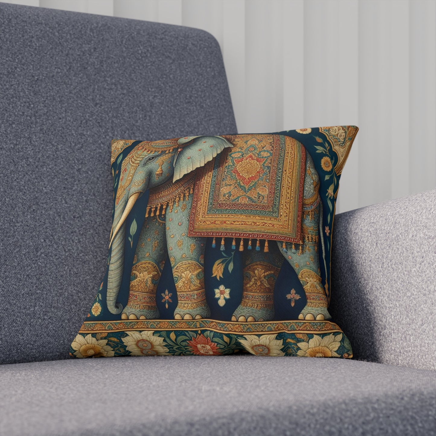 Floral Gold Mughal Elephant Cushion