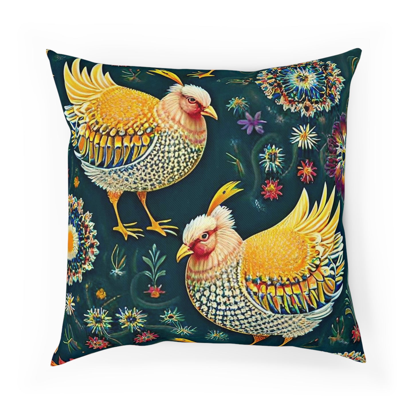Fancy Hens Floral Green Cushion
