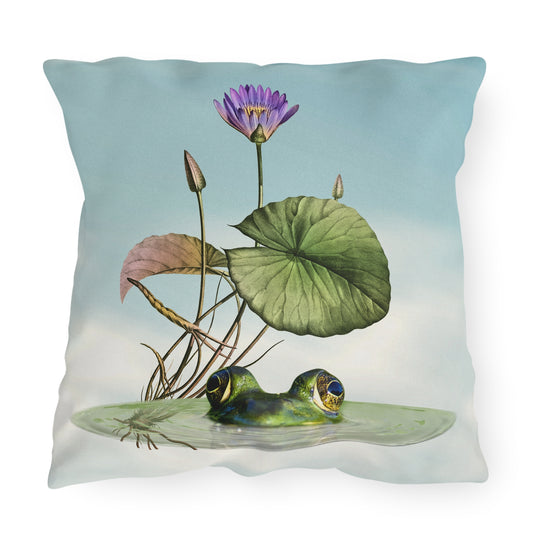 Frog and Water Lily Outdoor Pillow