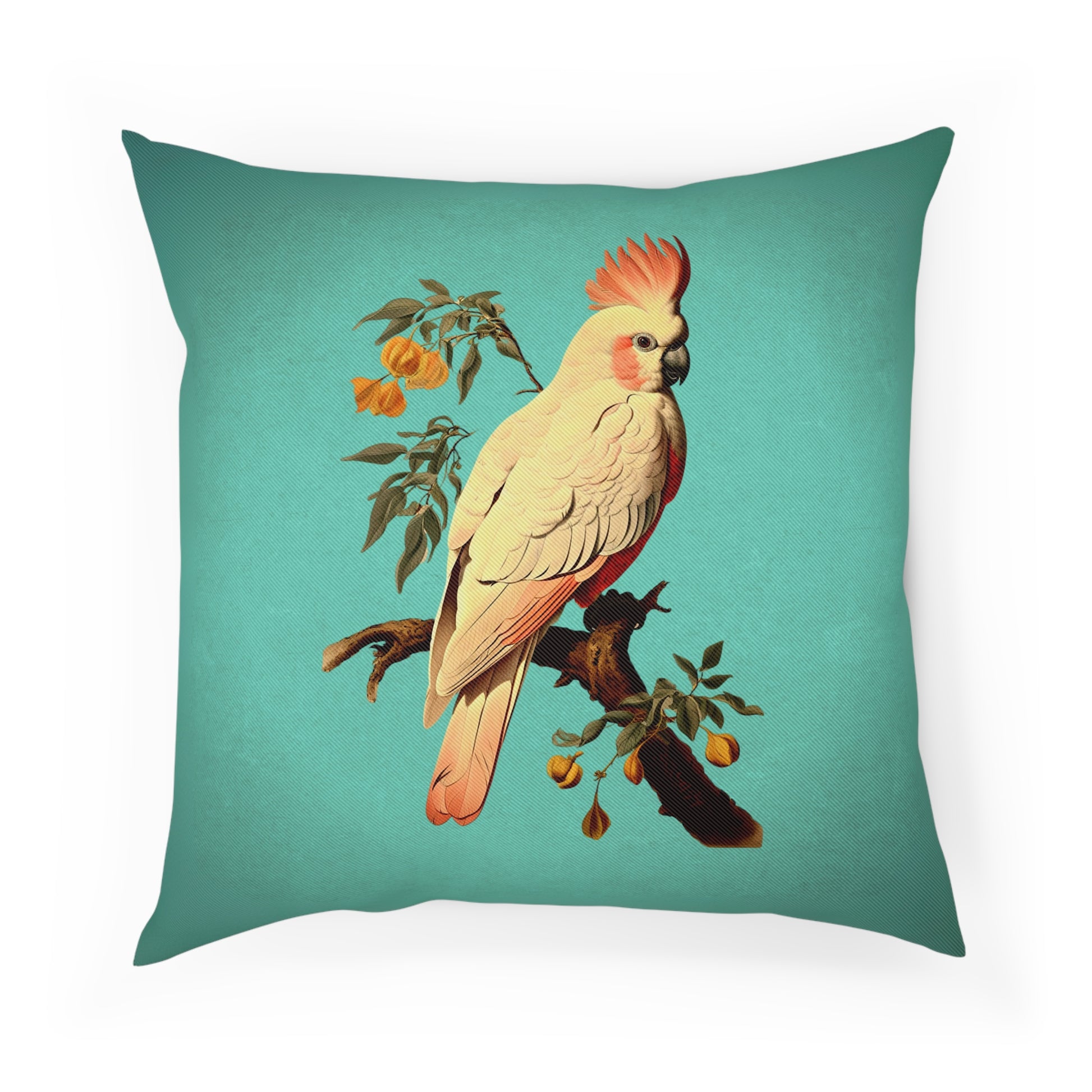 Turquoise Cockatoo Vintage Botanical Tropical Maximalist Eclectic Throw Pillow 100% Cotton Cushion Cover