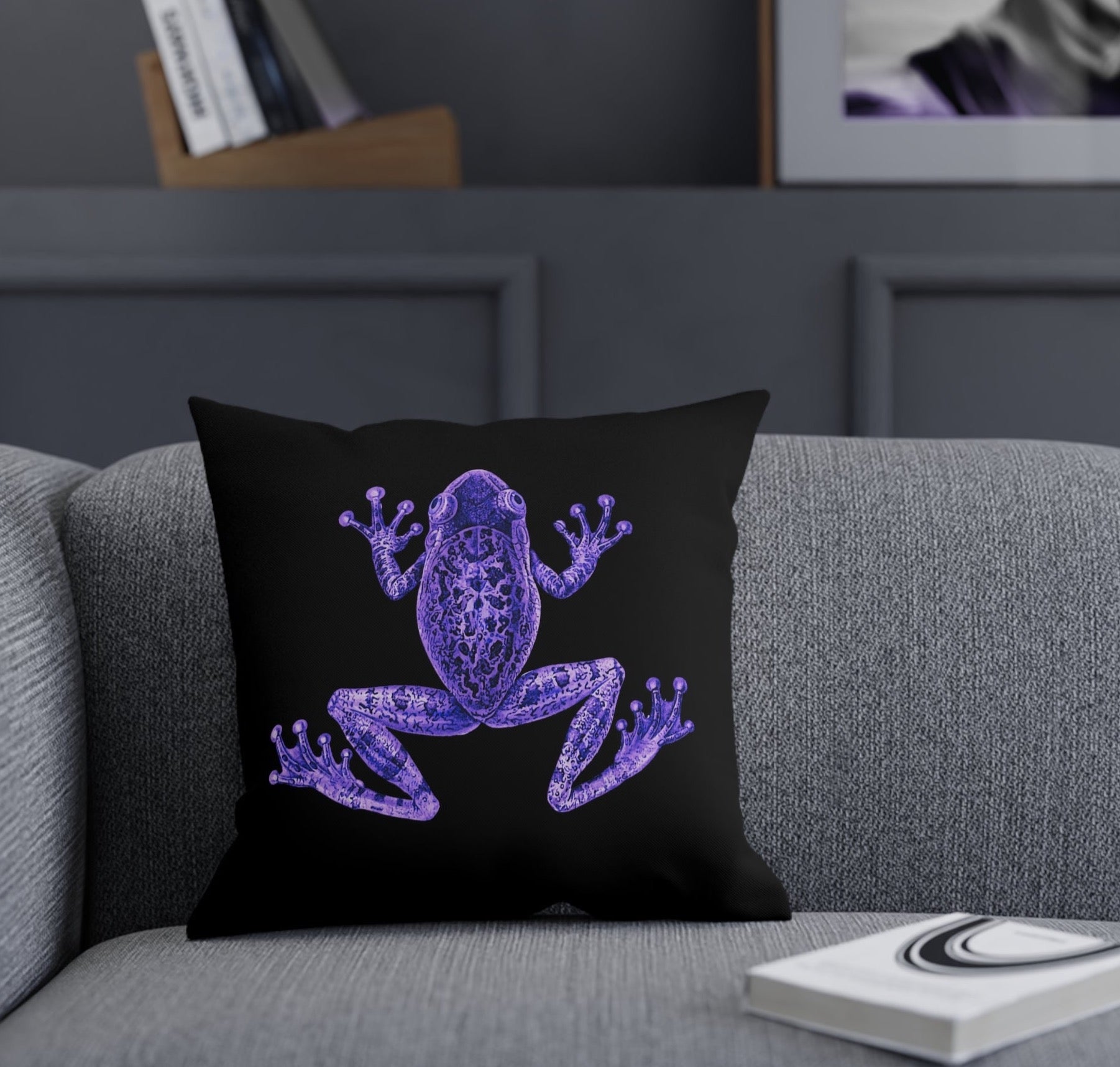 Purple Frog Maximalist Eclectic Throw Pillow 100% Cotton Cushion Cover