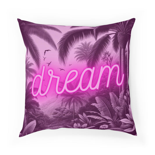 Vintage Botanical Pink Dream Eclectic Neon Maximalist Tropical Jungle Throw Pillow 100% Cotton Cushion Cover