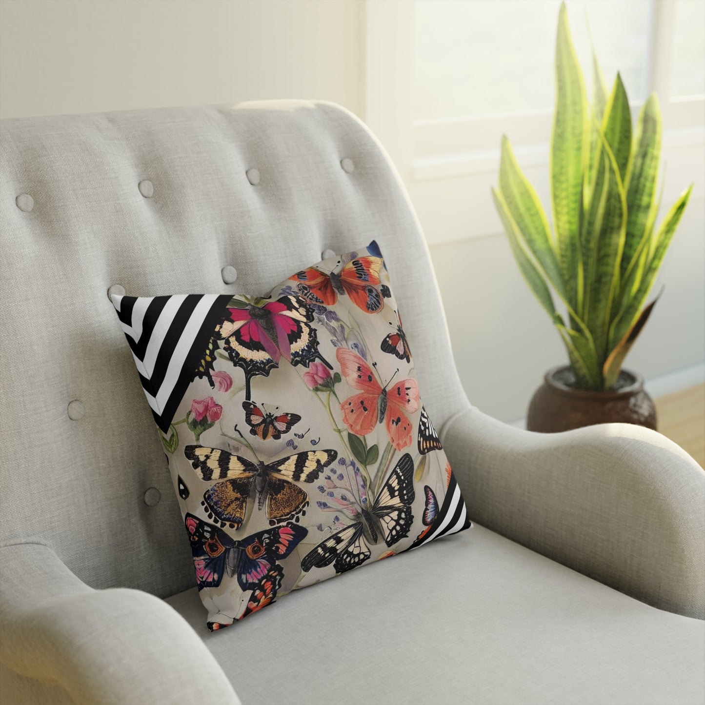 Maximalist Butterfly Striped Cushion