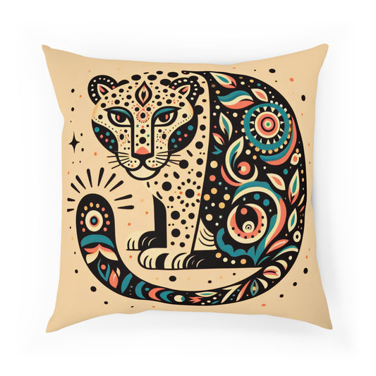 Eclectic Maximalist Leopard Folk Art Throw Pillow 100% Cotton Cushion Cover