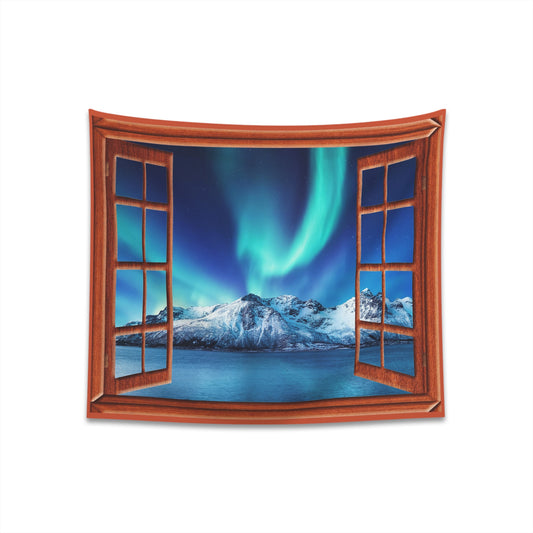 Northern Lights Mountains Wall Tapestry