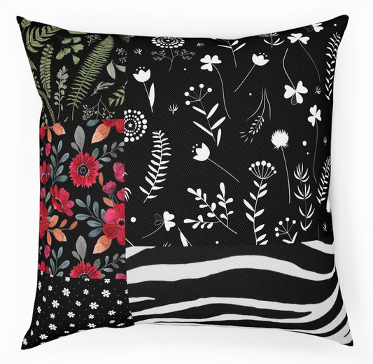 Maximalist Floral Botanical Zebra Print 100% Cotton Throw Pillow Cover