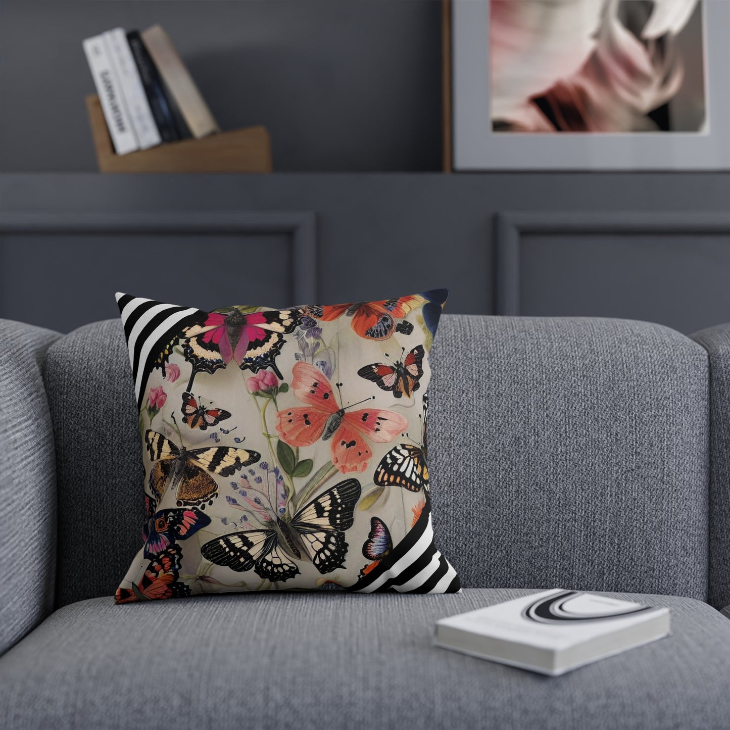 Maximalist Butterfly Striped Cushion