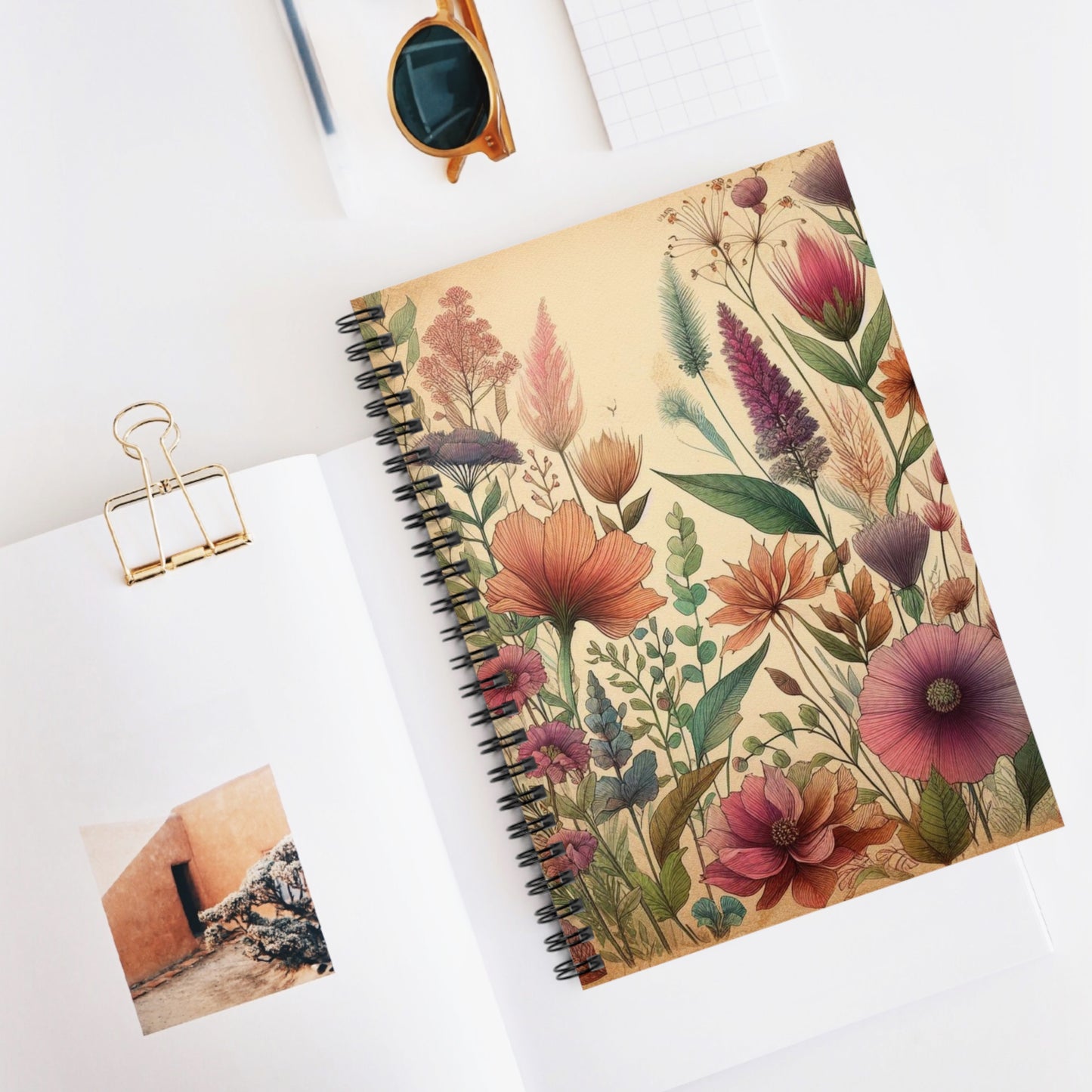 Floral Antique Aesthetic Vintage Spiral Notebook