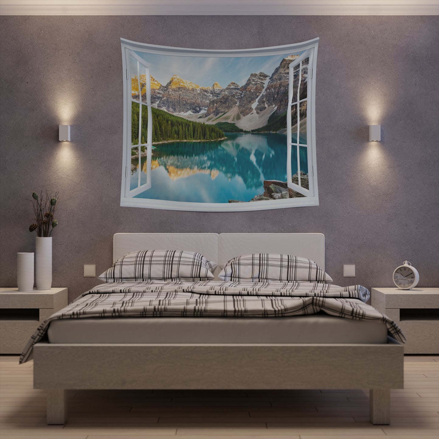 Mountain Lake View Wall Tapestry