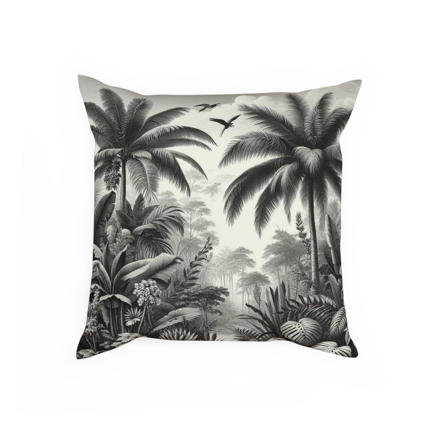 Monochrome Palm Tree Jungle Throw Pillow